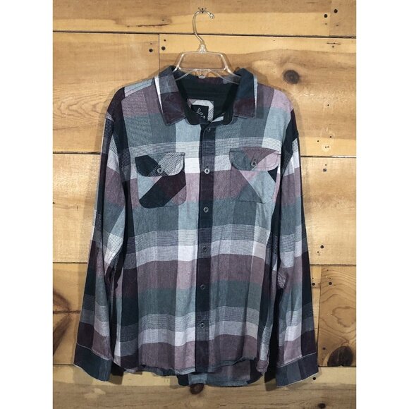 Prana Flannel Plaid Button Down Long Sleeve Shirt Mens Size XL Casual Red Black - Picture 1 of 11